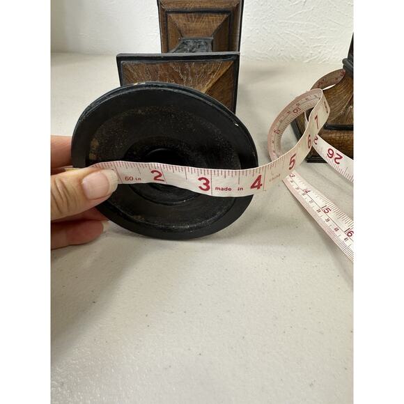 Set 2 Rustic Resin Dark Wood Pattern Pillar Candle Holders 11 Inch Ornate Metal - Picture 9 of 14